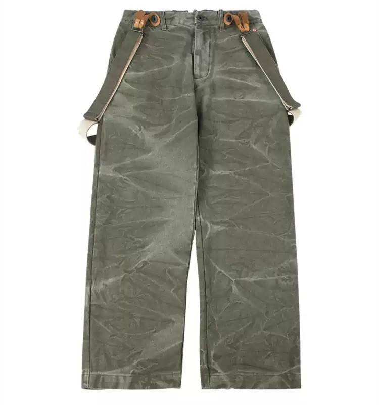 美式复古Vintage粗犷重磅帆布水洗做旧宽松背带工装裤男