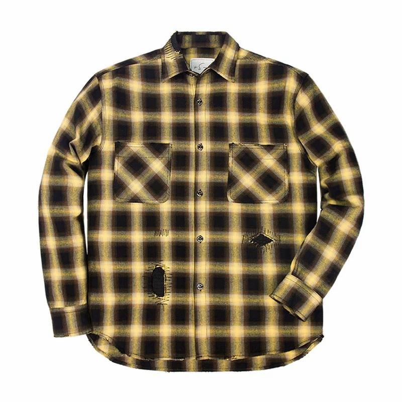 美式复古补丁潮牌Cityboy水洗做旧格子长袖衬衫宽松衬衣